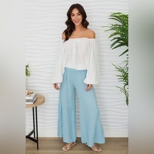 (2-36/255005-SOL-BLZU) LINEN TIERED PALAZZO PANT